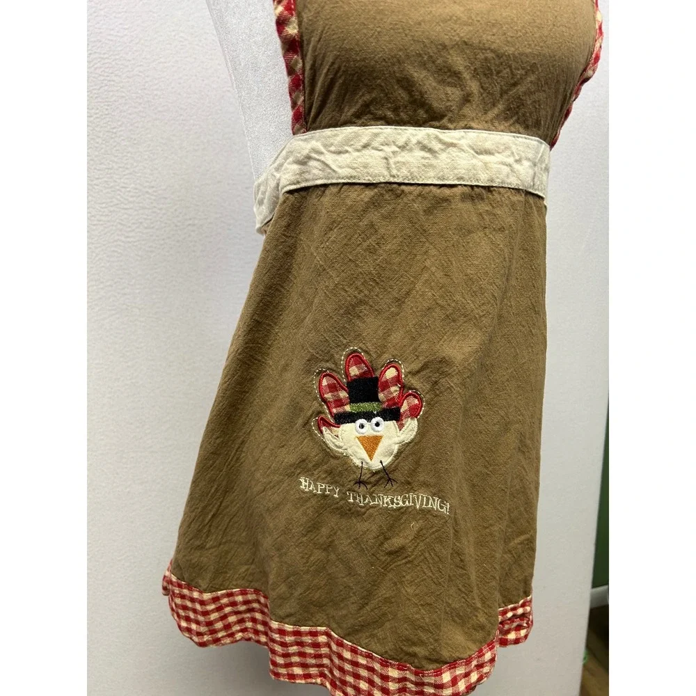 Thanksgiving Farmhouse Cottagecore Womens OS Brown Gobble Gobble Turkey Apron